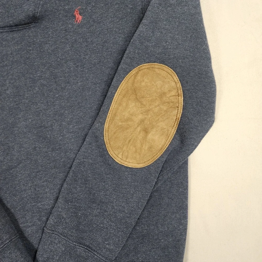 Polo Ralph Lauren Mens Blue Shawl Collar Fleece Pullover Elbow Patches Large